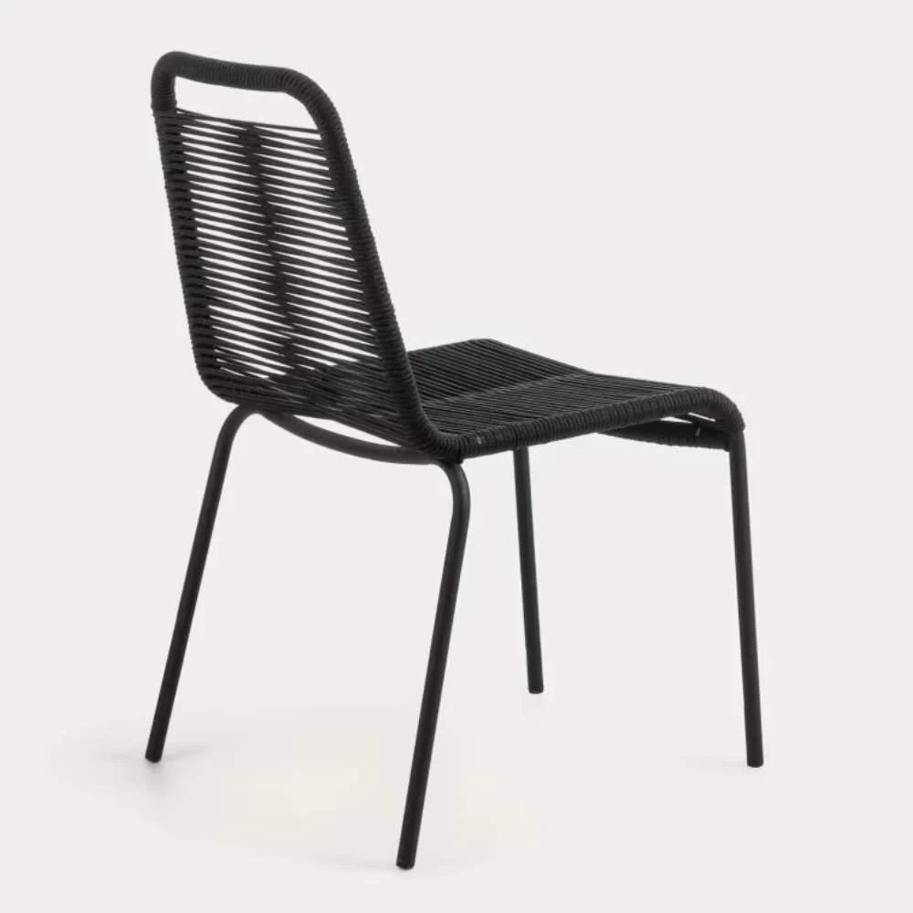 Kave Home Lambton Stackable Chair – Black Rope & Steel with Black Finish - Image 3