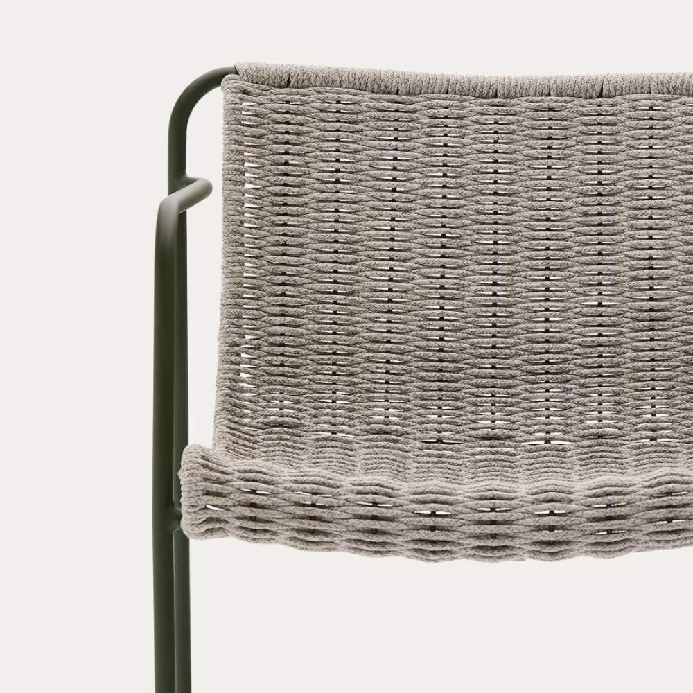 Kave Home Maurina Chair in Green Galvanised Steel with Ecru and Grey Rope Cord - Image 3