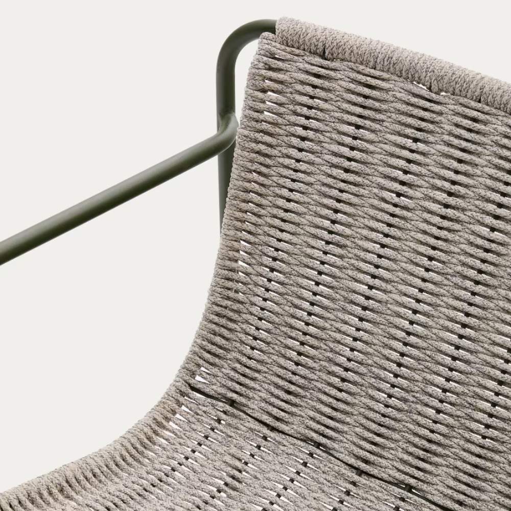 Kave Home Maurina Chair in Green Galvanised Steel with Ecru and Grey Rope Cord - Image 4
