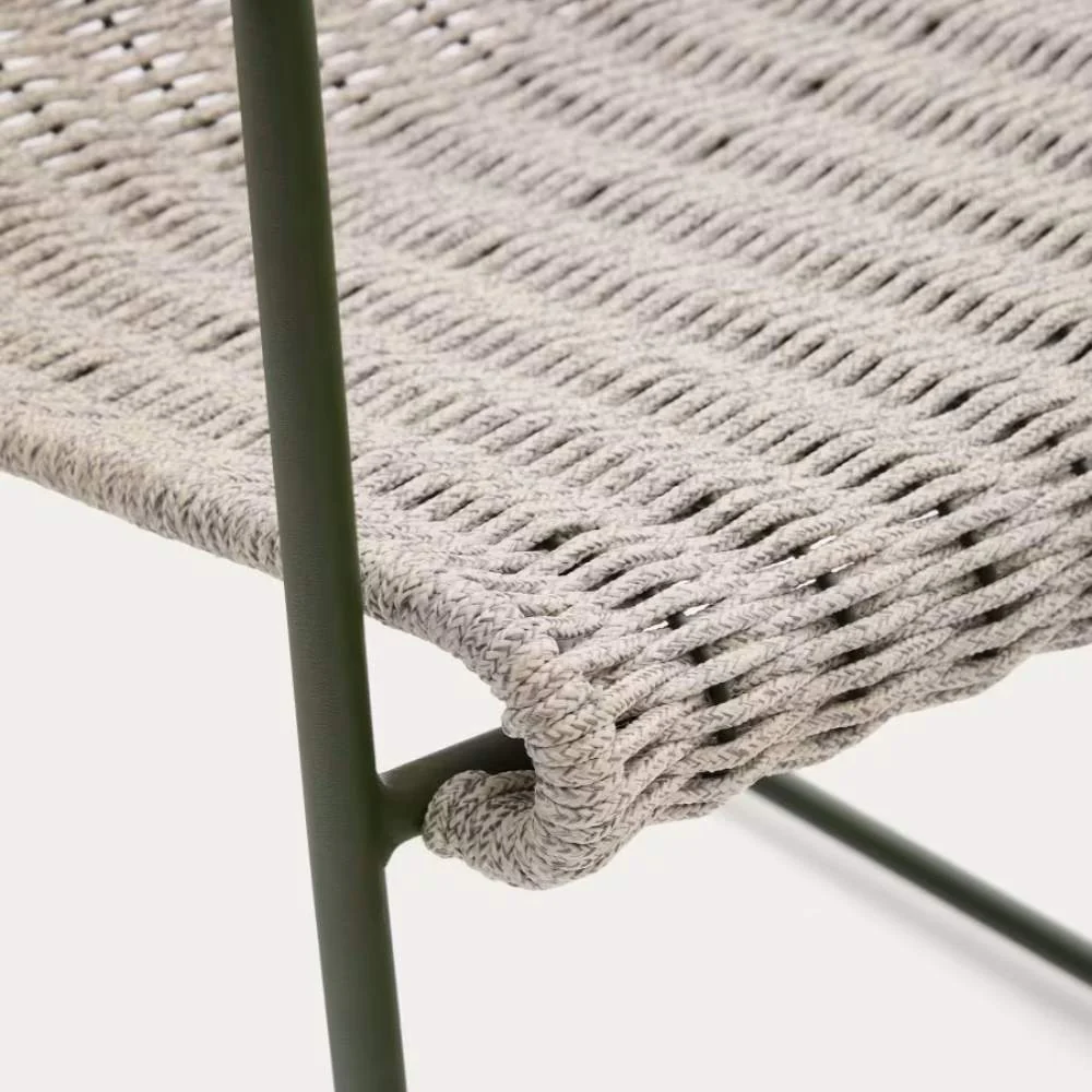 Kave Home Maurina Chair in Green Galvanised Steel with Ecru and Grey Rope Cord - Image 5