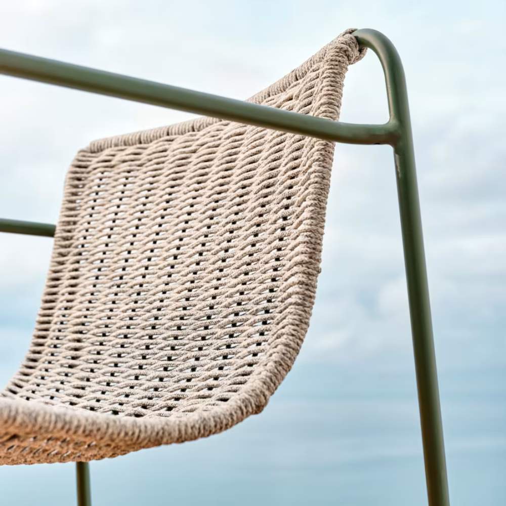 Kave Home Maurina Chair in Green Galvanised Steel with Ecru and Grey Rope Cord - Image 6