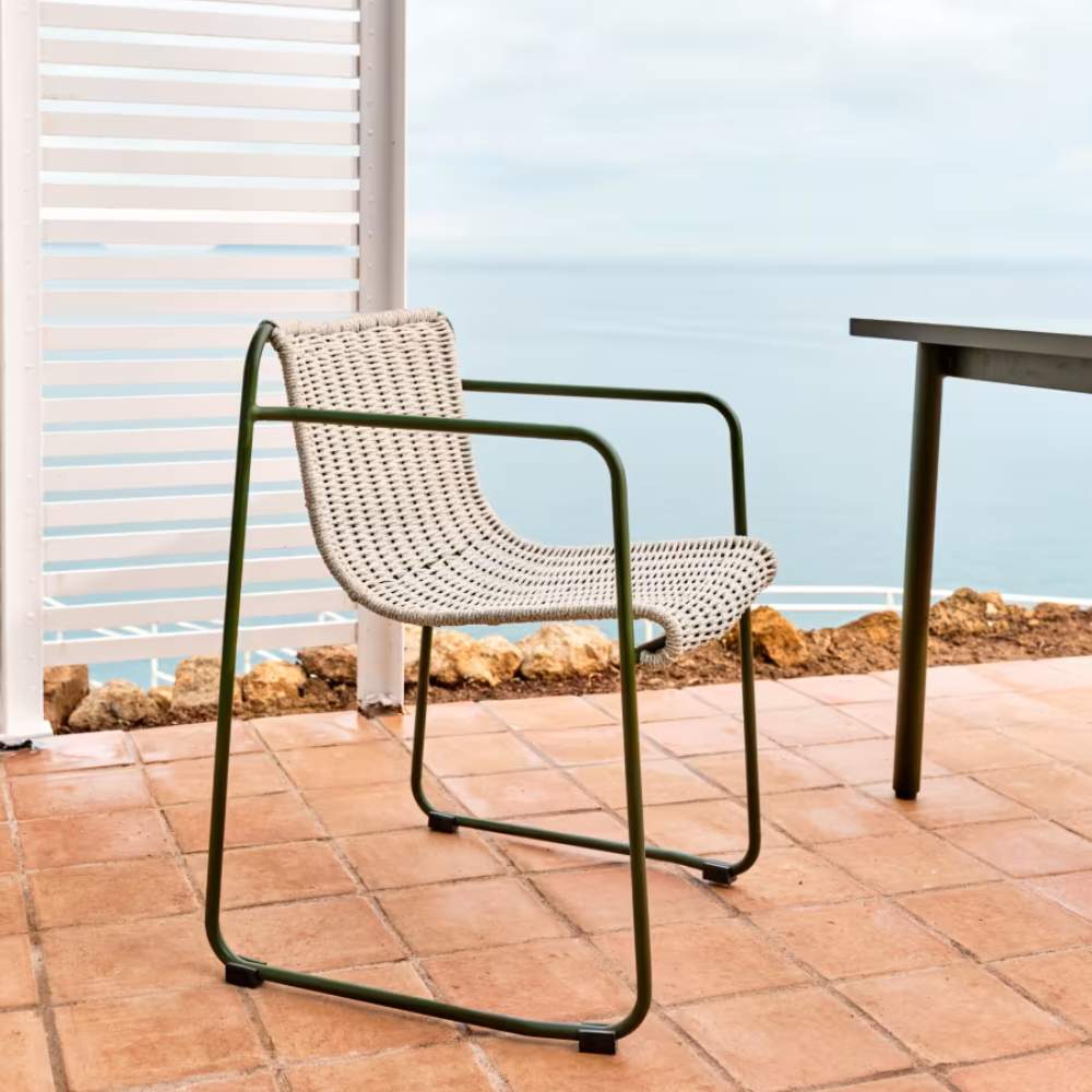 Kave Home Maurina Chair in Green Galvanised Steel with Ecru and Grey Rope Cord - Image 7