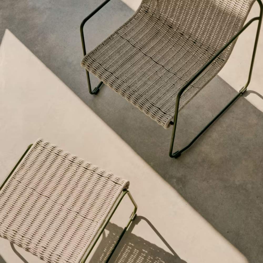 Kave Home Maurina Footrest – Green Galvanised Steel with Ecru and Grey Rope Cord, 58 x 52.5 cm - Image 10