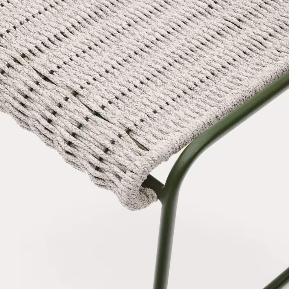 Kave Home Maurina Footrest – Green Galvanised Steel with Ecru and Grey Rope Cord, 58 x 52.5 cm - Image 5