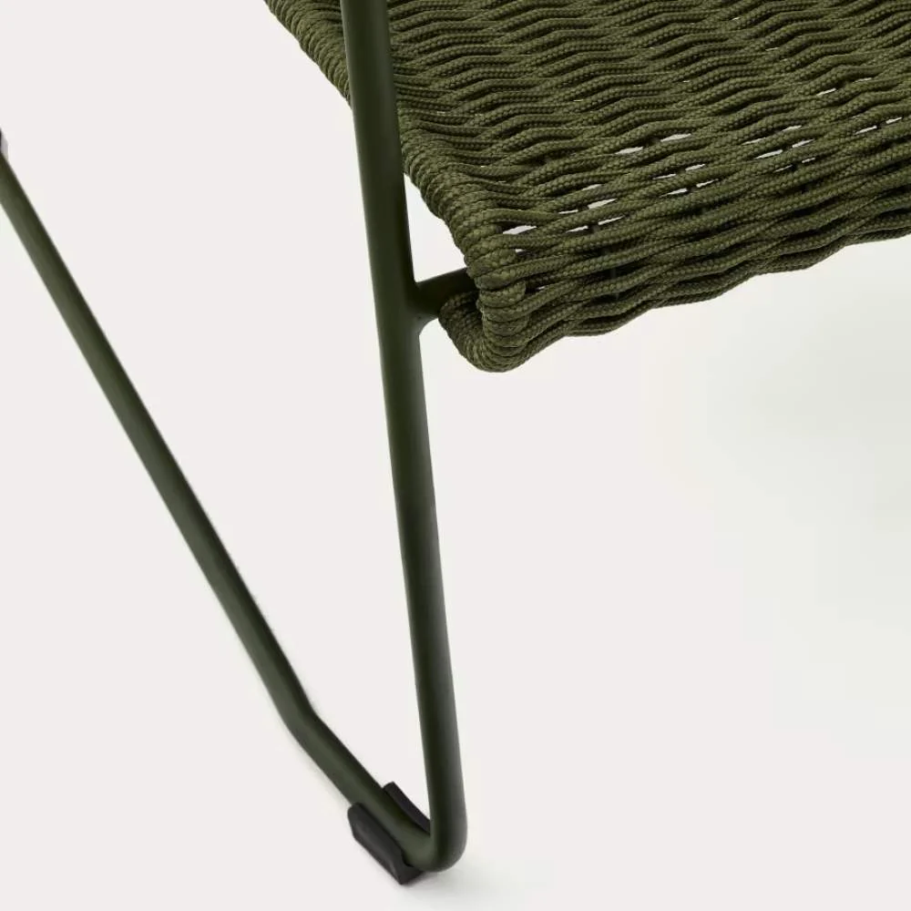 Kave Home Maurina Stackable Armchair in Green Galvanised Steel and Green Rope Cord - Image 5