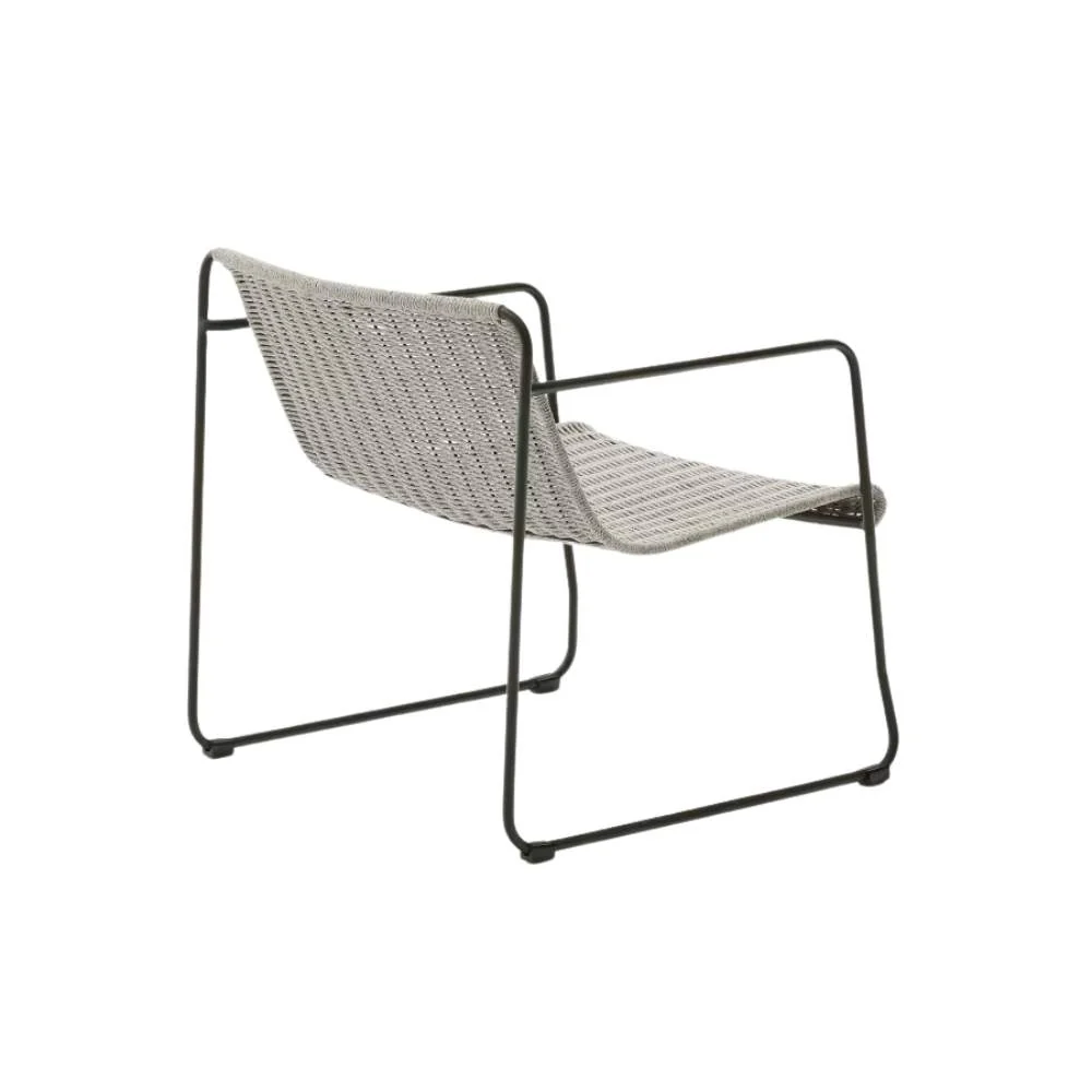 Kave Home Maurina Stackable Armchair in Green Galvanised Steel with Ecru and Grey Rope Cord - Image 3