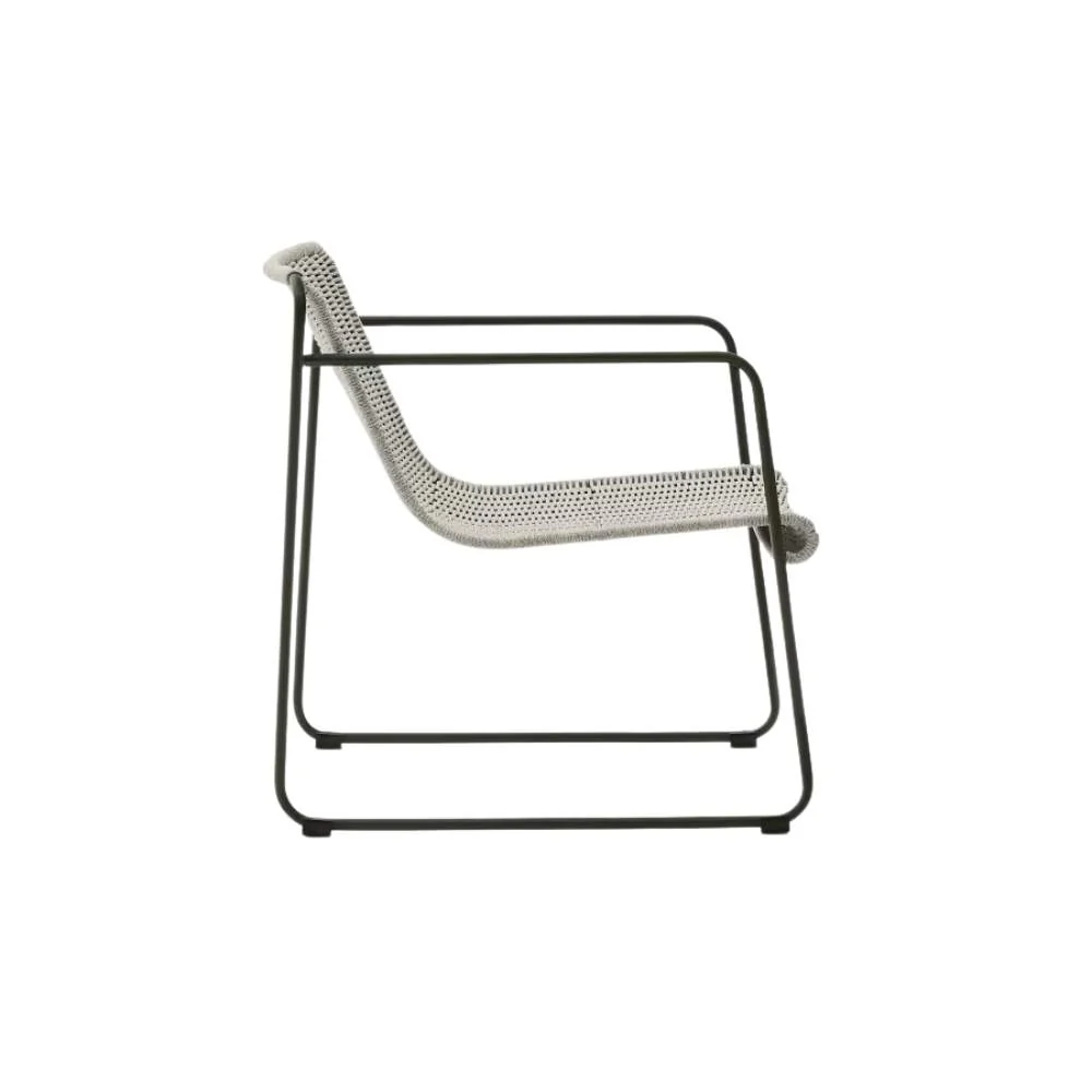 Kave Home Maurina Stackable Armchair in Green Galvanised Steel with Ecru and Grey Rope Cord - Image 4