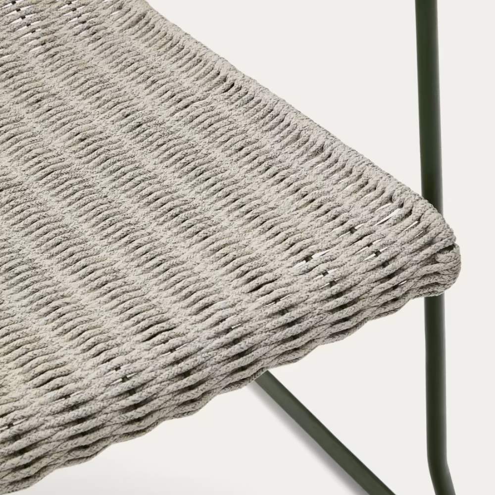 Kave Home Maurina Stackable Armchair in Green Galvanised Steel with Ecru and Grey Rope Cord - Image 6