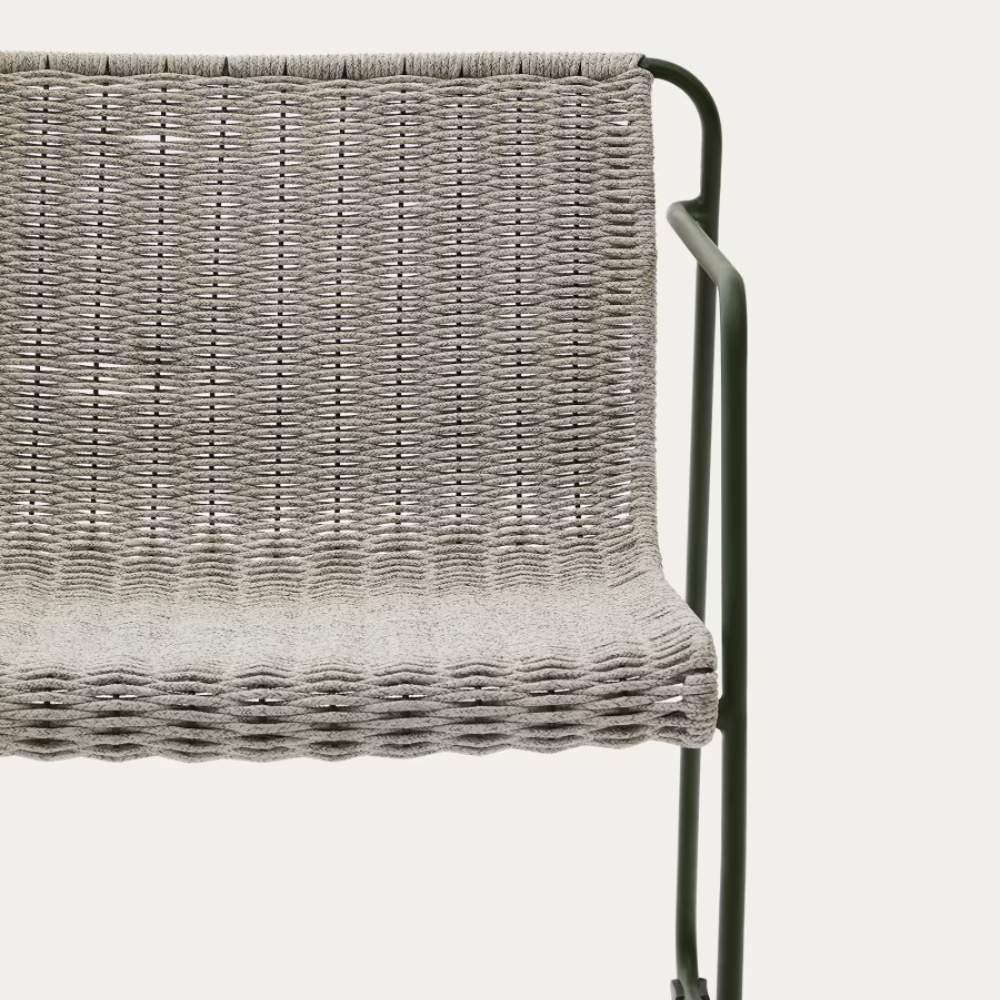 Kave Home Maurina Stackable Armchair in Green Galvanised Steel with Ecru and Grey Rope Cord - Image 7