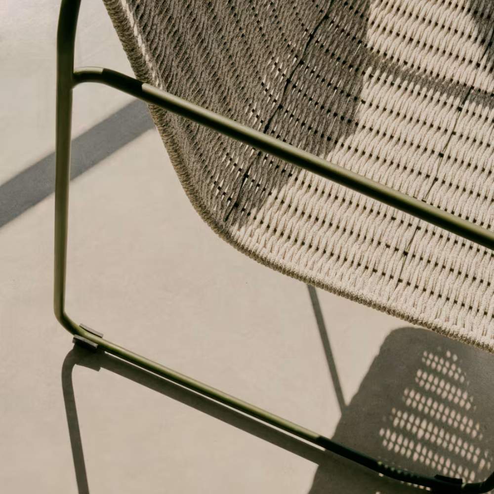 Kave Home Maurina Stackable Armchair in Green Galvanised Steel with Ecru and Grey Rope Cord - Image 8