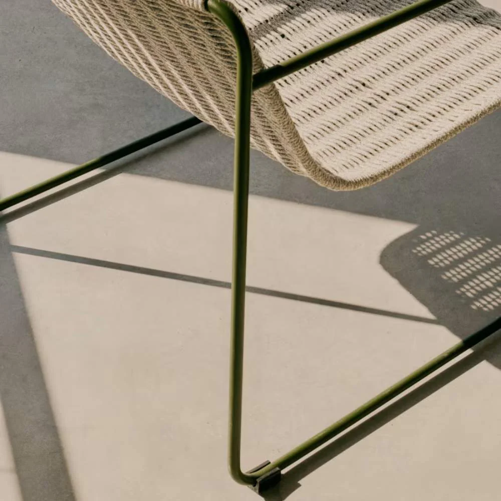 Kave Home Maurina Stackable Armchair in Green Galvanised Steel with Ecru and Grey Rope Cord - Image 9